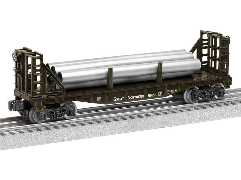 PREORDER Lionel 2428020 O Bulkhead Flatcar w/Pipe Load - 3-Rail - Ready to Run - Great Northern