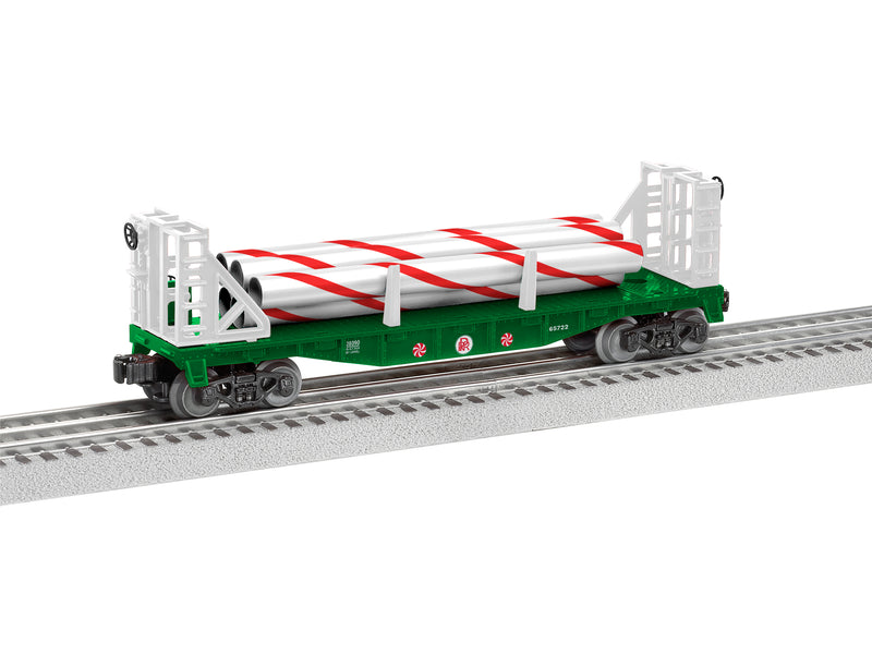 PREORDER Lionel 2428090 O Steel Flatcar w/Peppermint Load - 3-Rail - Ready to Run - Peppermint Railroad (Christmas, green, white, red)