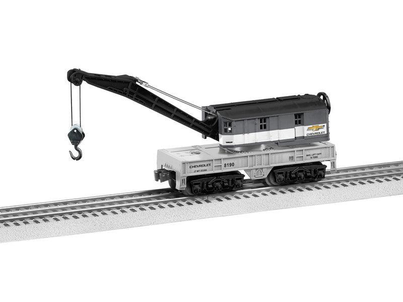 PREORDER Lionel 2428190 O Crane w/Manually Positionable Boom & Cab - 3-Rail - Ready to Run - Chevrolet (gray, white, black)