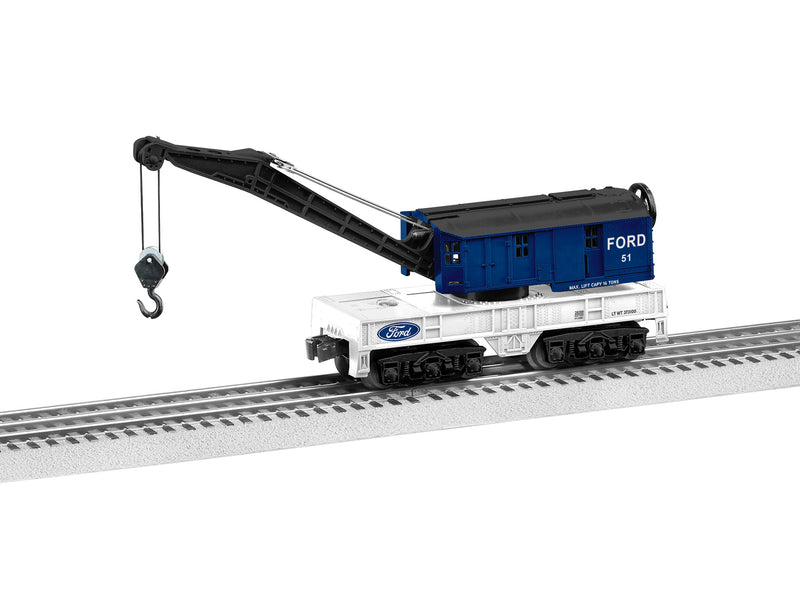 PREORDER Lionel 2428200 O Crane w/Manually Positionable Boom & Cab - 3-Rail - Ready to Run - Ford (blue, white, black)