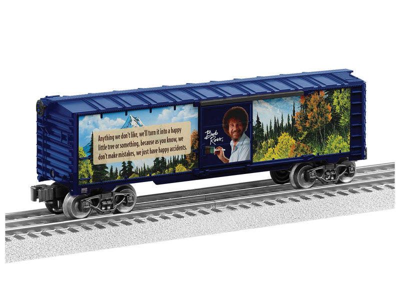 PREORDER Lionel 2428220 O Steel Boxcar with Sound - 3-Rail - Ready to Run - Bob Ross Commemorative (blue, green, Plays Quotes)