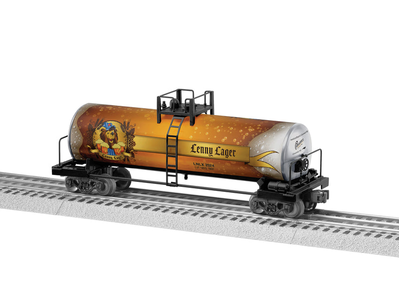 PREORDER Lionel 2428240 O Tank Car - 3-Rail - Ready to Run - Lenny Lager (gold, white, Lenny the Lion Graphic)