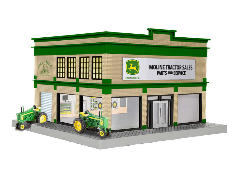 PREORDER Lionel 2429010 O John Deere Showroom with 2 Tractors & Interior Lights - Assembled - 9-3/8 x 9-3/8 x 6-3/8"  23.8 x 23.8 x 16.2cm