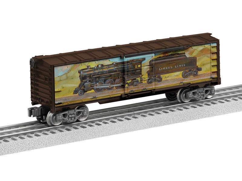 PREORDER Lionel 2438210 O Steel Boxcar - 3-Rail - Ready to Run - Angela Trotta Thomas (Prairie, Boxcar Red, Locomotive Artwork)