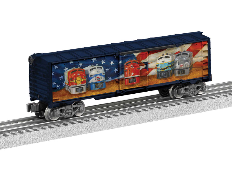 PREORDER Lionel 2438220 O Steel Boxcar - 3-Rail - Ready to Run - Angela Trotta Thomas (Diesel Flag, Locomotive Artwork)