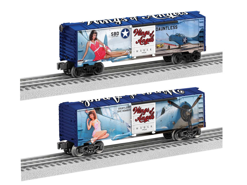 PREORDER Lionel 2438280 O Steel Boxcar - 3-Rail - Ready to Run - Wings of Angels "Nina" (blue, red, white, Pin-Up Graphics)