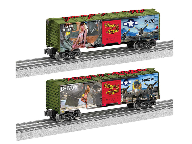 PREORDER Lionel 2438290 O Steel Boxcar - 3-Rail - Ready to Run - Wings of Angels "Caitlin" (green, red, Pin-Up Graphics)