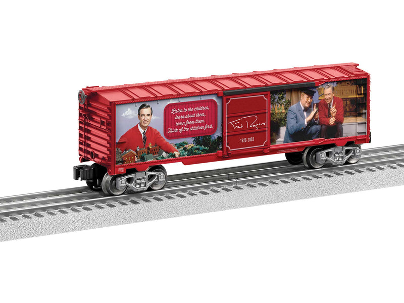 PREORDER Lionel 2438340 O Steel Boxcar - 3-Rail - Ready to Run - Mister Fred Rogers (red)