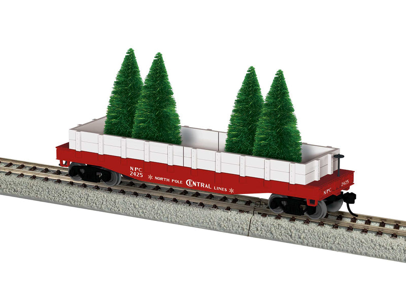 Lionel 2454080 HO 40' Flatcar w/Wood Sides (Gondola) & Tree Load - Ready to Run - Christmas North Pole Central