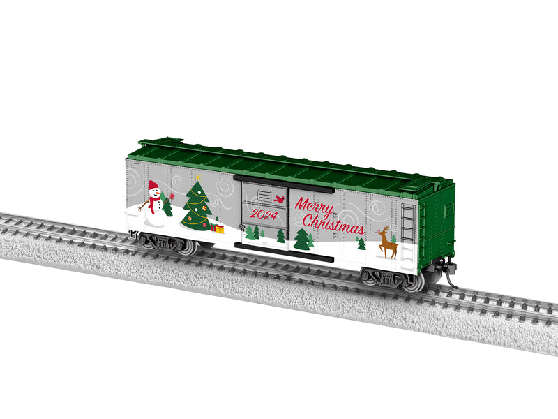 PREORDER Lionel 2454250 HO 40' Boxcar - Ready to Run - Christmas 2024 (gray, white, green, red)