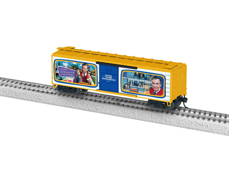 PREORDER Lionel 2454570 HO 40' Steel Flat-End Boxcar - Ready to Run -- Mister Rogers Neighborhood (yellow, blue, Make Believe, It's Good to be Curi