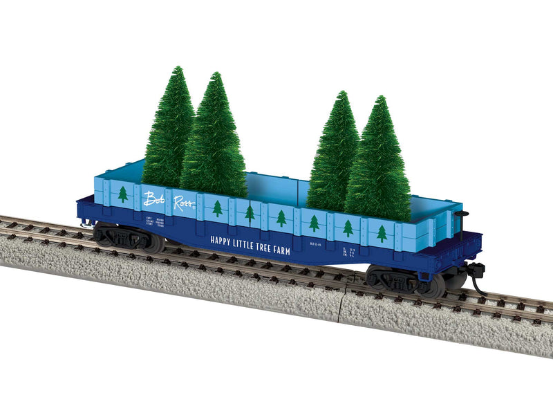 PREORDER Lionel 2454590 HO 40' Flatcar w/Wood Sides (Gondola) w/Trees - Ready to Run -- Bob Ross Happy Little Tree Farm (blue, green)