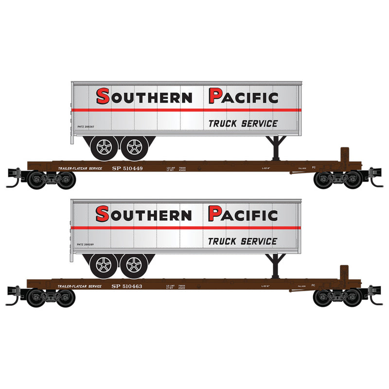 Micro-Trains 983 02 280 N 57' Converted TOFC Flatcars (2-Pack) with Trailers, Southern Pacific