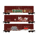 Micro-Trains N 98302289 50' Rib Side Boxcar, Burlington Northern Santa Fe Christmas Graffiti (3-Pack)