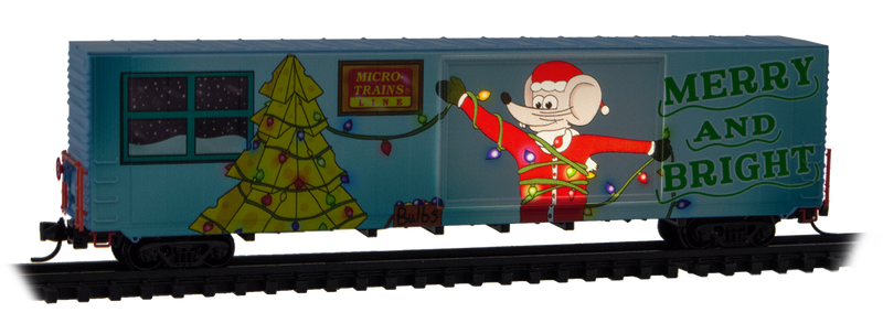 PREORDER Micro-Trains N 10200854 60' Excess Height Double Plug Door Boxcar, Micro-Mouse Christmas Car 2025 (Light Up)