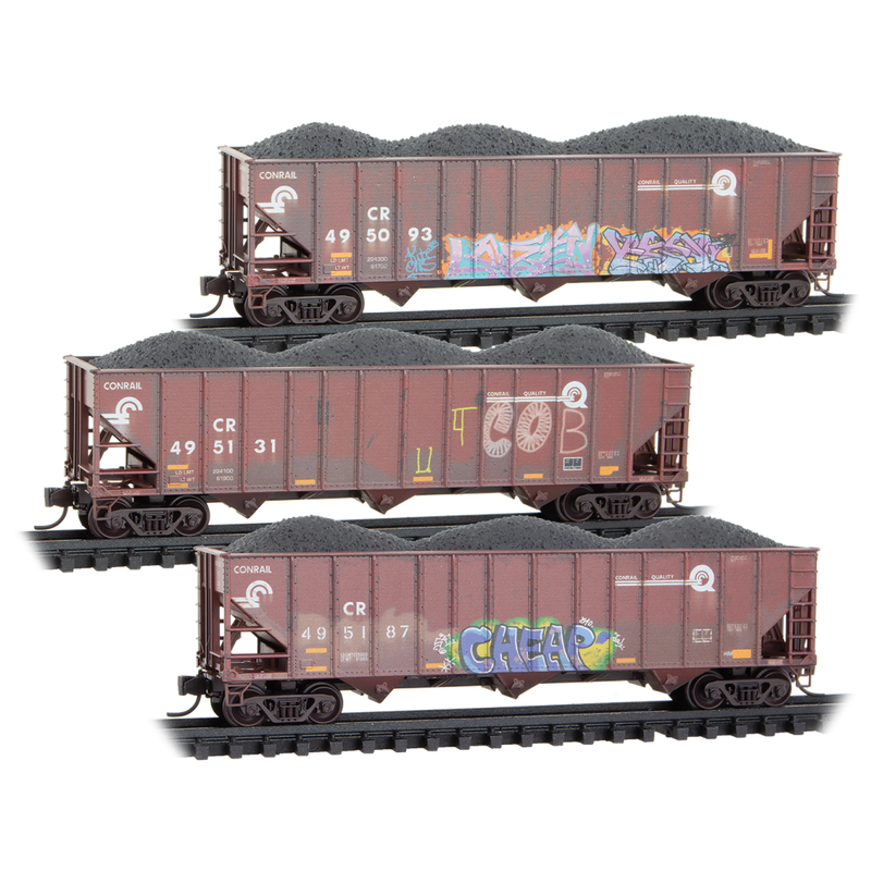 Micro-Trains N 98305103 Weathered 100-Ton 3-Bay Open Hoppers, Conrail