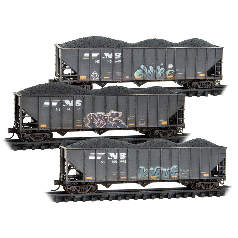 Micro-Trains N 98305104 Weathered 100-Ton 3-Bay Open Hoppers, Norfolk Southern