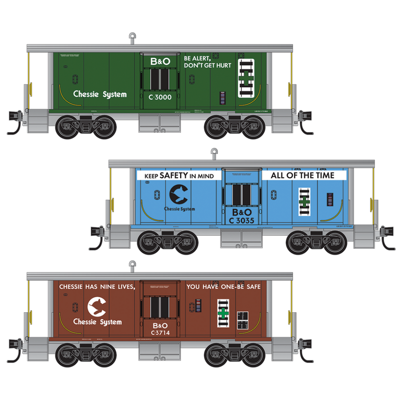 PREORDER Micro-Trains N 98302295 31’ Bay Window Caboose Runner Pack, Chessie System-B&O