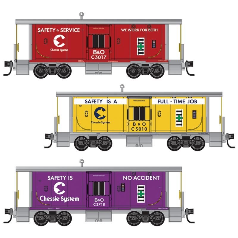 PREORDER Micro-Trains N 98302296 31’ Bay Window Caboose Runner Pack, Chessie System-B&O