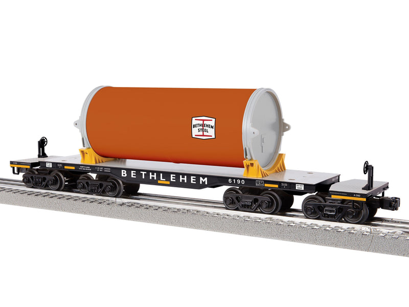 PREORDER Lionel 2-526190 O 8-Axle Heavy-Duty Flatcar w/Canister Load - 3-Rail - Ready to Run -- Bethlehem Steel