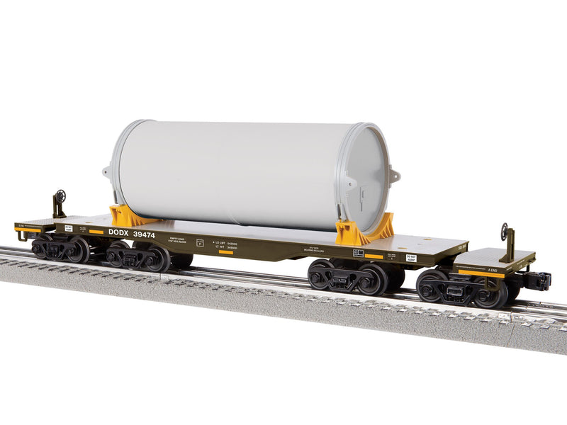 PREORDER Lionel 2-526200 O 8-Axle Heavy-Duty Flatcar w/Canister Load - 3-Rail - Ready to Run -- Department fo Defense DODX