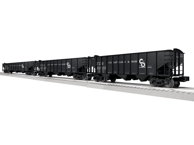 PREORDER Lionel 2-542210 O 3-Bay Hopper Peaked Ends 3-Pack - Scale 3-Rail - Ready to Run -- Chesapeake & Ohio