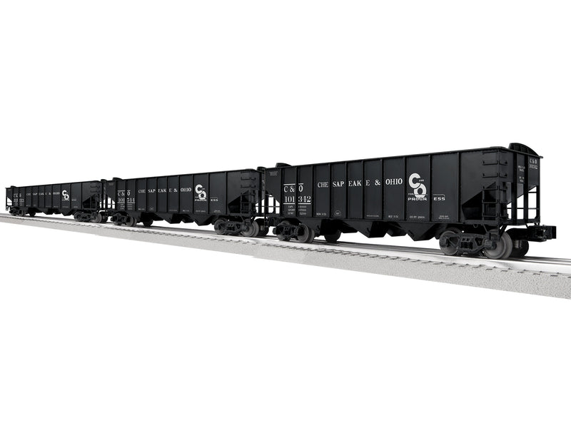 PREORDER Lionel 2-542215 O 3-Bay Hopper Peaked Ends 3-Pack - Scale 3-Rail - Ready to Run -- Chesapeake & Ohio