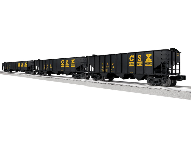 PREORDER Lionel 2-542220 O 3-Bay Hopper Peaked Ends 3-Pack - Scale 3-Rail - Ready to Run -- CSX C&O