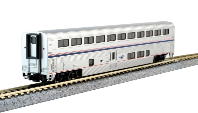 Kato USA 10-1789 Viewliner Baggage & 5 Superliner Car Bookcase Set -- Amtrak (Phase VI; silver, blue, red), N Scale