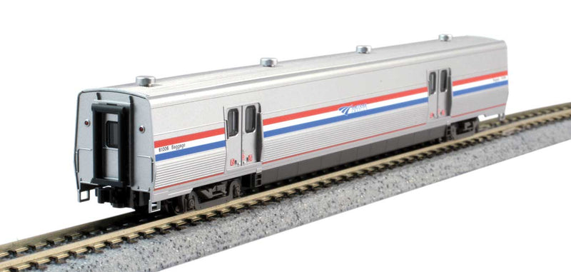 Kato USA 10-1789 Viewliner Baggage & 5 Superliner Car Bookcase Set -- Amtrak (Phase VI; silver, blue, red), N Scale