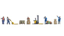 Noch N 35060 Warehouse Workers, Color 3D Print, 5 Figures, Forklift, Pallet Jack, Cart, Crates, Loaded Pallet