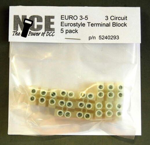NCE Euro3-5 3-Circuit Eurostyle Terminal Strips, For 14-24 AWG Wire (5)