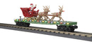 PREORDER MTH 30-76940 O Christmas Flat Car w/Lights, Santa Sleigh & Reindeer Â– Green