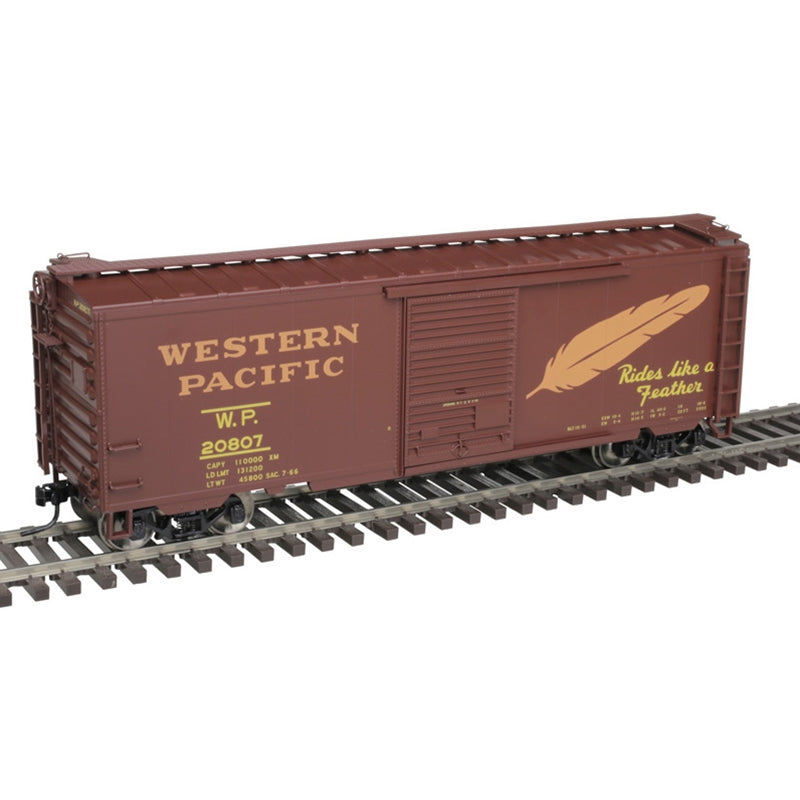 PREORDER Atlas 3002339 40' PS-1 Boxcar with 7' Door - 2-Rail - Ready to Run - Premier -- Western Pacific (Boxcar Red, orange, yellow, Large Feather), O