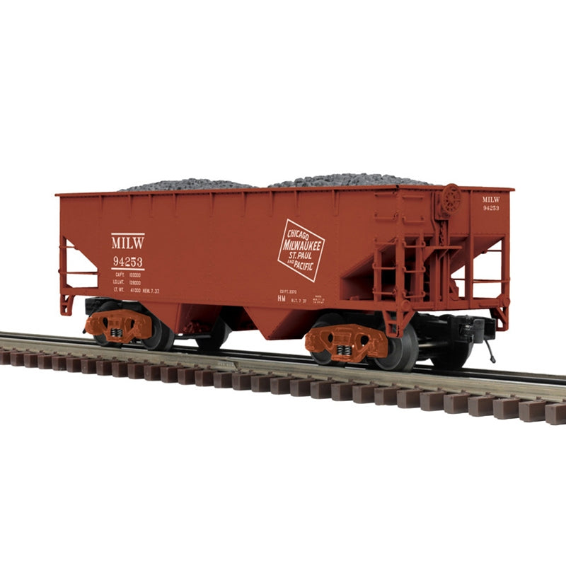 PREORDER Atlas 3002393 Offset-Side 2-Bay Hopper - 2-Rail - Ready to Run - Premier -- Milwaukee Road (Boxcar Red, CMStP&P Logo), O