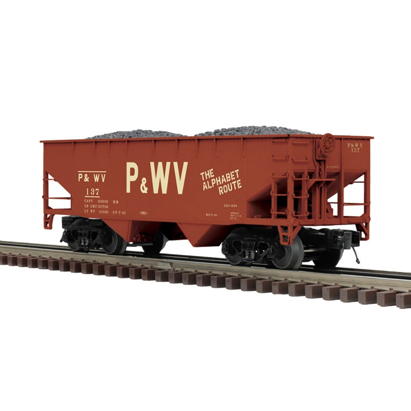 PREORDER Atlas 3002394 Offset-Side 2-Bay Hopper - 2-Rail - Ready to Run - Premier -- Pittsburgh & West Virgina (Boxcar Red, Large P&WV, Alphabet Route Slogan), O