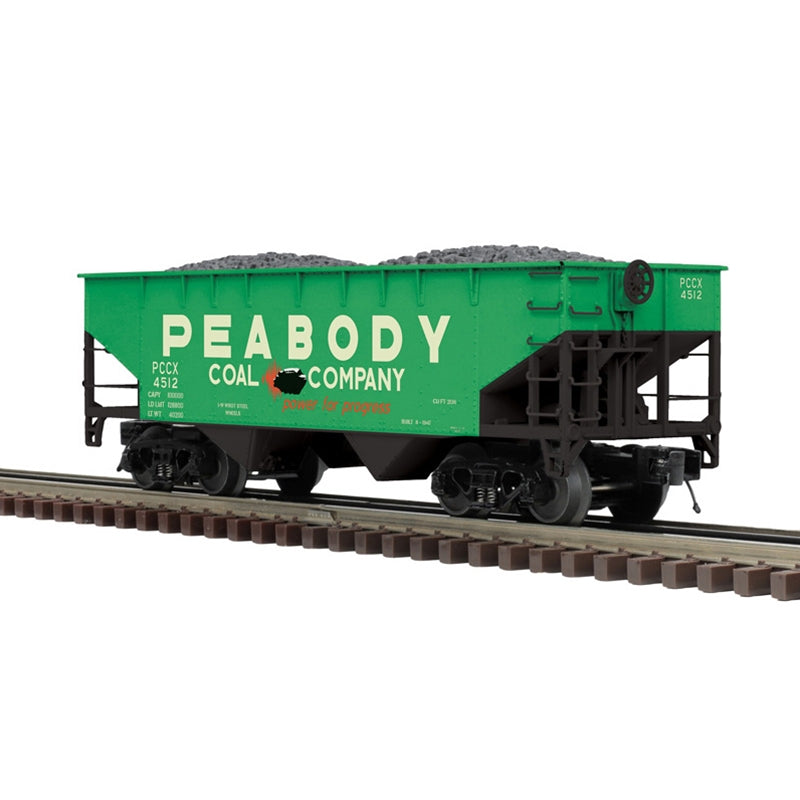 PREORDER Atlas 3001396 Offset-Side 2-Bay Hopper - 3-Rail - Ready to Run - Premier -- Peabody Coal (green, white, black), O