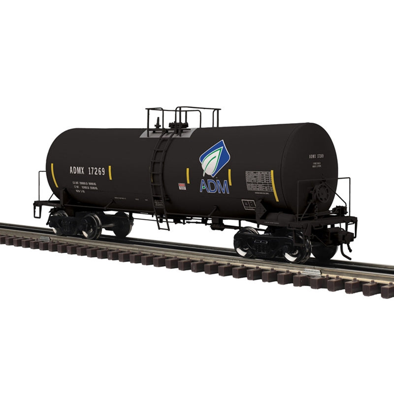 PREORDER Atlas 3002458 17,600-Gallon Corn Syrup Tank Car - 2-Rail - Ready to Run - Master(R) -- Archer-Daniels-Midland (black, blue, Leaf Logo, yellow conspicuity marks), O