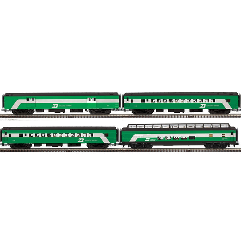 PREORDER Atlas 3001477 70' Baggage, 2 Coaches, Full Dome Set - 3-Rail - Premier -- Burlington Northern