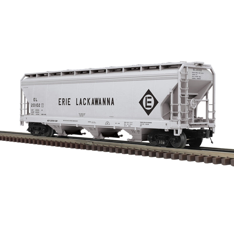 PREORDER Atlas 3001624 ACF(R) 3-Bay Centerflow Covered Hopper - 3-Rail - Premier -- Erie Lackawana (gray, black, Roadname and Logo), O