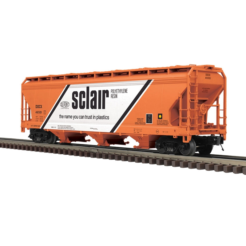 PREORDER Atlas 3001627 ACF(R) 3-Bay Centerflow Covered Hopper - 3-Rail - Premier -- Sclair (orange, white, black), O