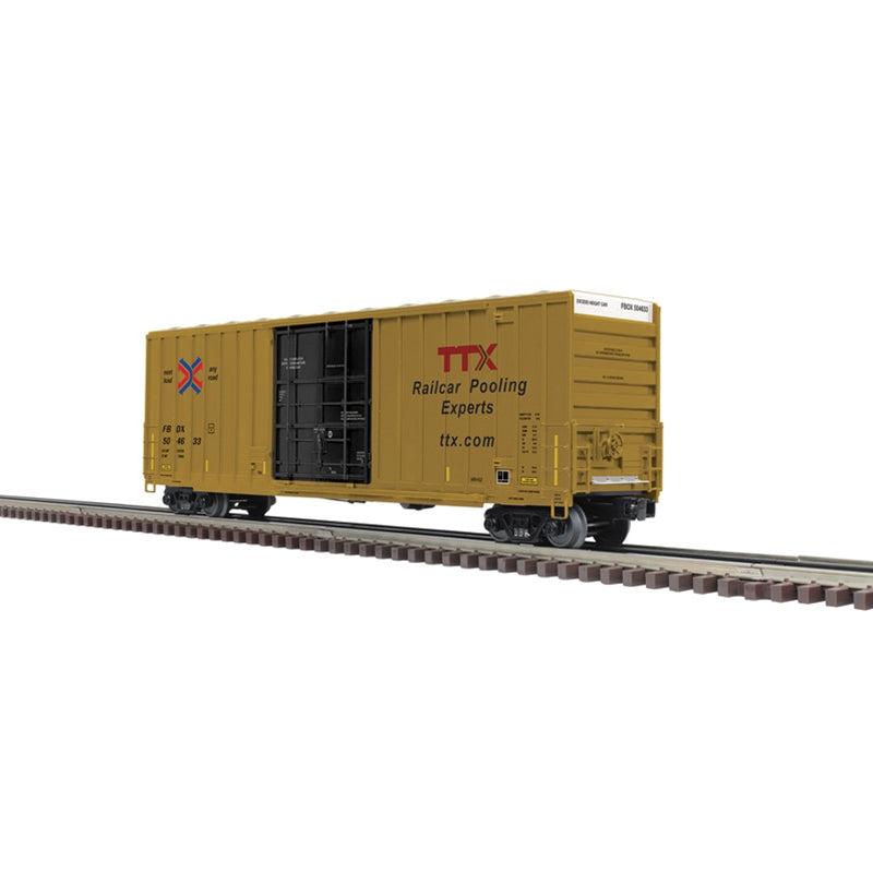 PREORDER Atlas 3002640 Gunderson 50' High-Cube Boxcar - 2-Rail - Ready to Run - Premier -- TTX (As-Delivered, yellow, black, Patched Red Logo), O