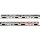 PREORDER Atlas 3001672 70' Fluted-Side 3 Coaches, Diner Set - 3-Rail - Ready to Run -- Maine Eastern - Ash, Elm, Pine, Penobscot Bay (silver, 3 green, 1 red), O