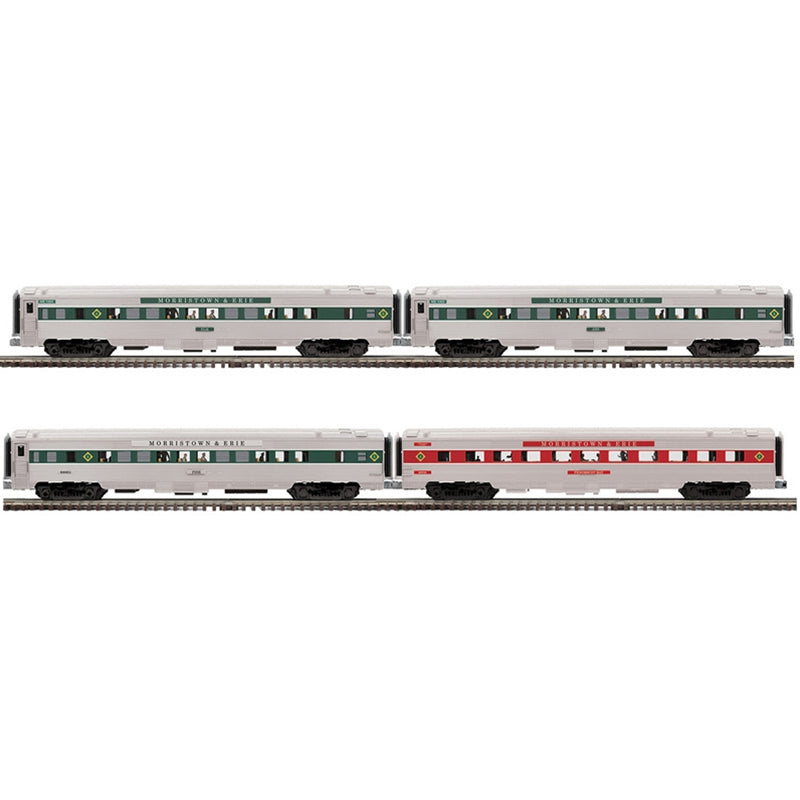 PREORDER Atlas 3001672 70' Fluted-Side 3 Coaches, Diner Set - 3-Rail - Ready to Run -- Maine Eastern - Ash, Elm, Pine, Penobscot Bay (silver, 3 green, 1 red), O