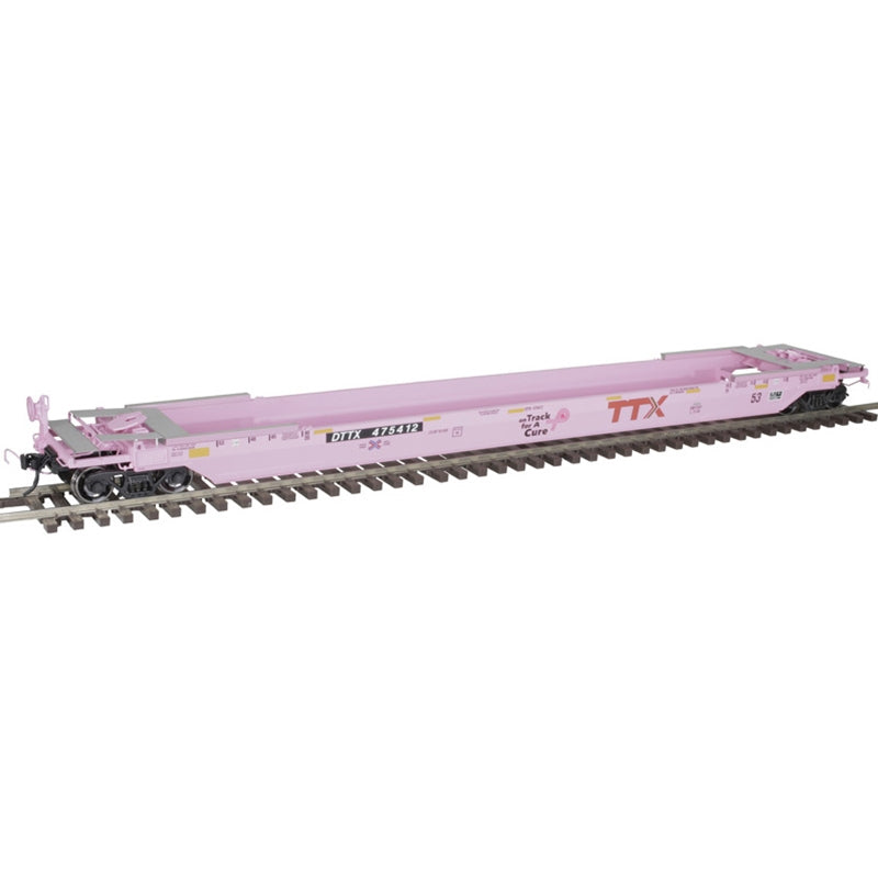 Atlas 3003033  53' Rebuilt Well Car - 3-Rail - Ready to Run - Premier -- TTX DTTX 475412 (pink, Breast Cancer Awareness), O Scale