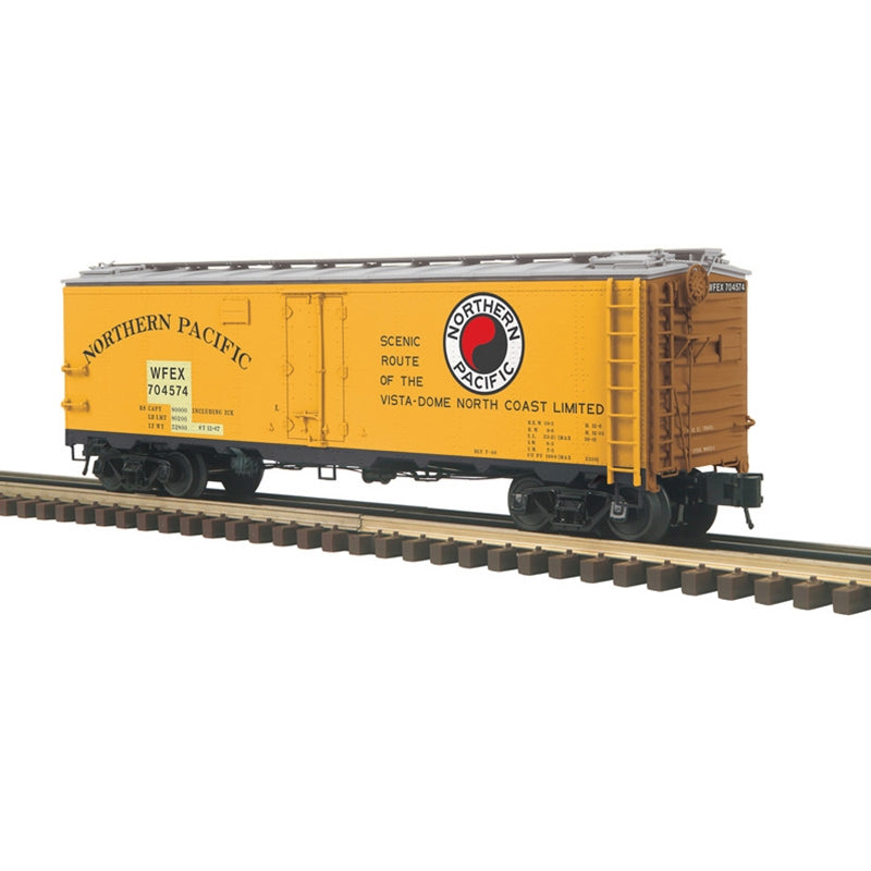 PREORDER Atlas 3003920 40' Steel Reefer - 3-Rail - Ready to Run - Master -- Northern Pacific WFEX (Patched, yellow, silver, Boxcar Red, North Coast), O