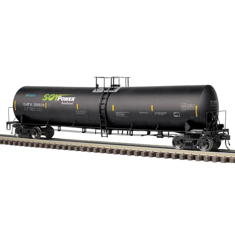 PREORDER Atlas 3005021 Trinity 25,500-Gallon Tank Car - 3-Rail - Ready to Run - Master(R) -- Soy Power Bio Fuels GATX (black, blue, green, yellow conspicuity marks), O