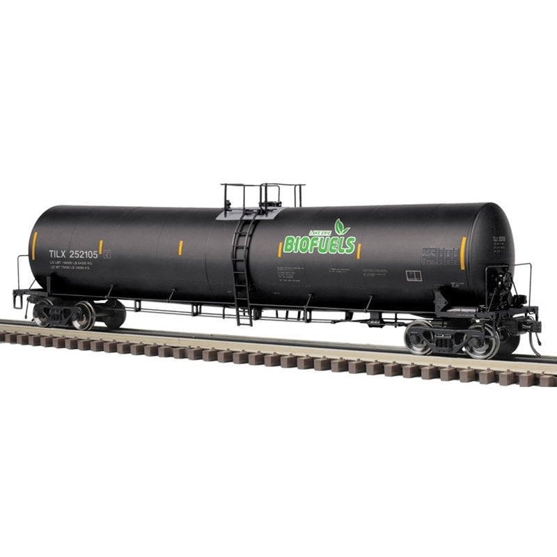 PREORDER Atlas 3006025 Trinity 25,500-Gallon Tank Car - 2-Rail - Ready to Run - Master(R) -- Lake Erie Bio Fuels TILX (black, green, yellow conspicuity marks), O