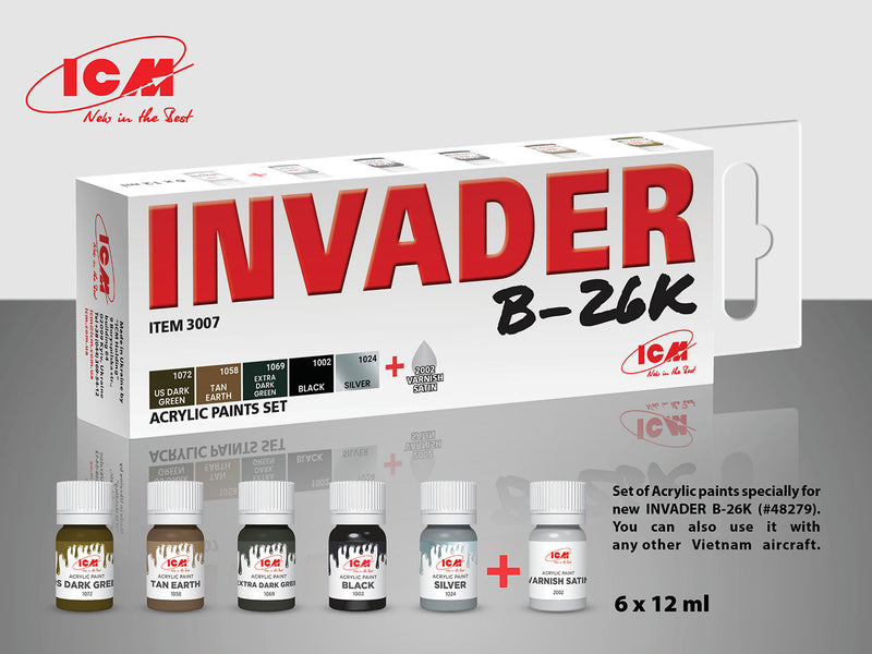 ICM Set of 6 Acrylic paint set for Invader B-26K (and other Vietnam aircraft)
