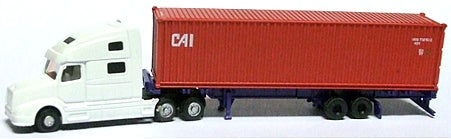 Kato N 31615 White Volvo Highway Tractor Trailer with 40' Container and Extendable Chassis (40' to 53')